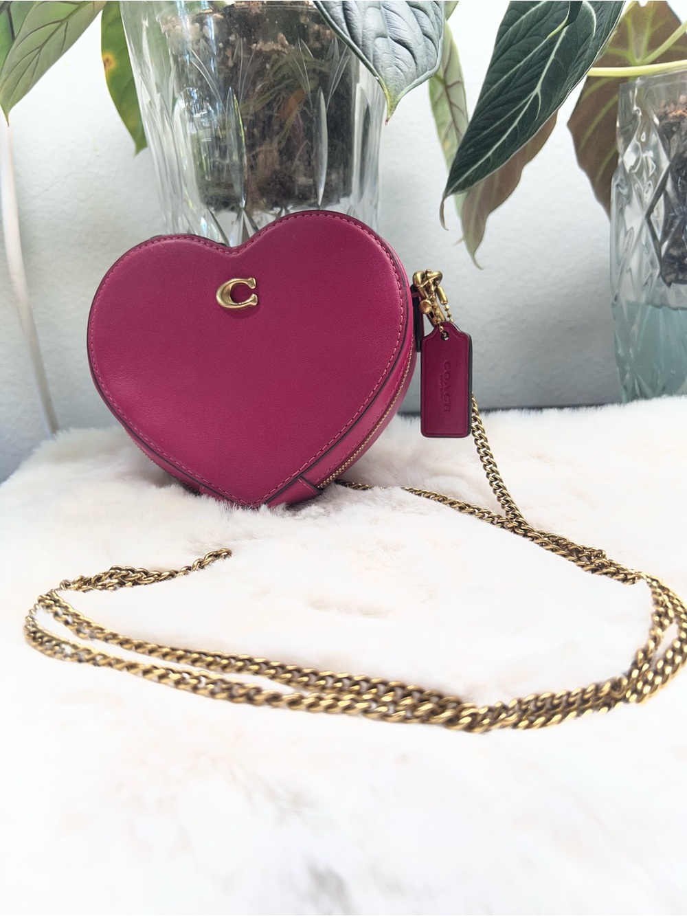 Coach Heart Crossbody in Magenta with Gold Hardware